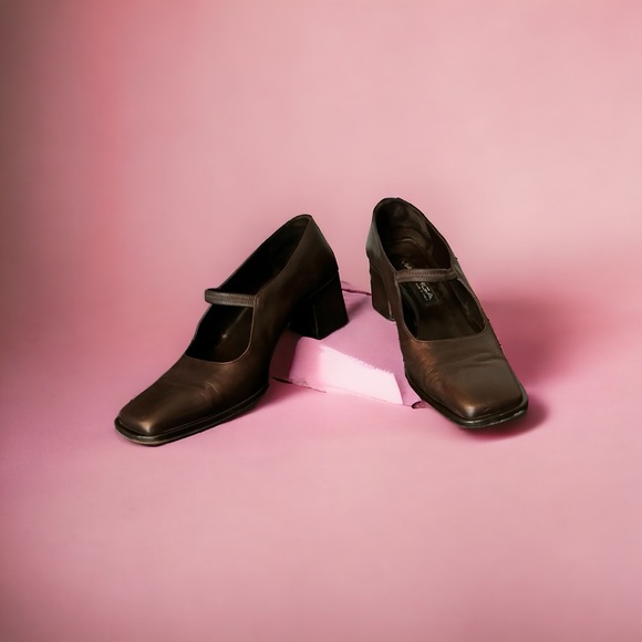 VIA SPIGA Classic Italian Calfskin Brown Mary Janes Block Heel Square Toe Sz 7.5 - Picture 3 of 6